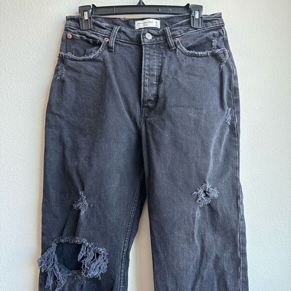 Abercrombie & Fitch The Dad High Rise Straight Black Button Fly Jeans Size 28/6 - Picture 3 of 7